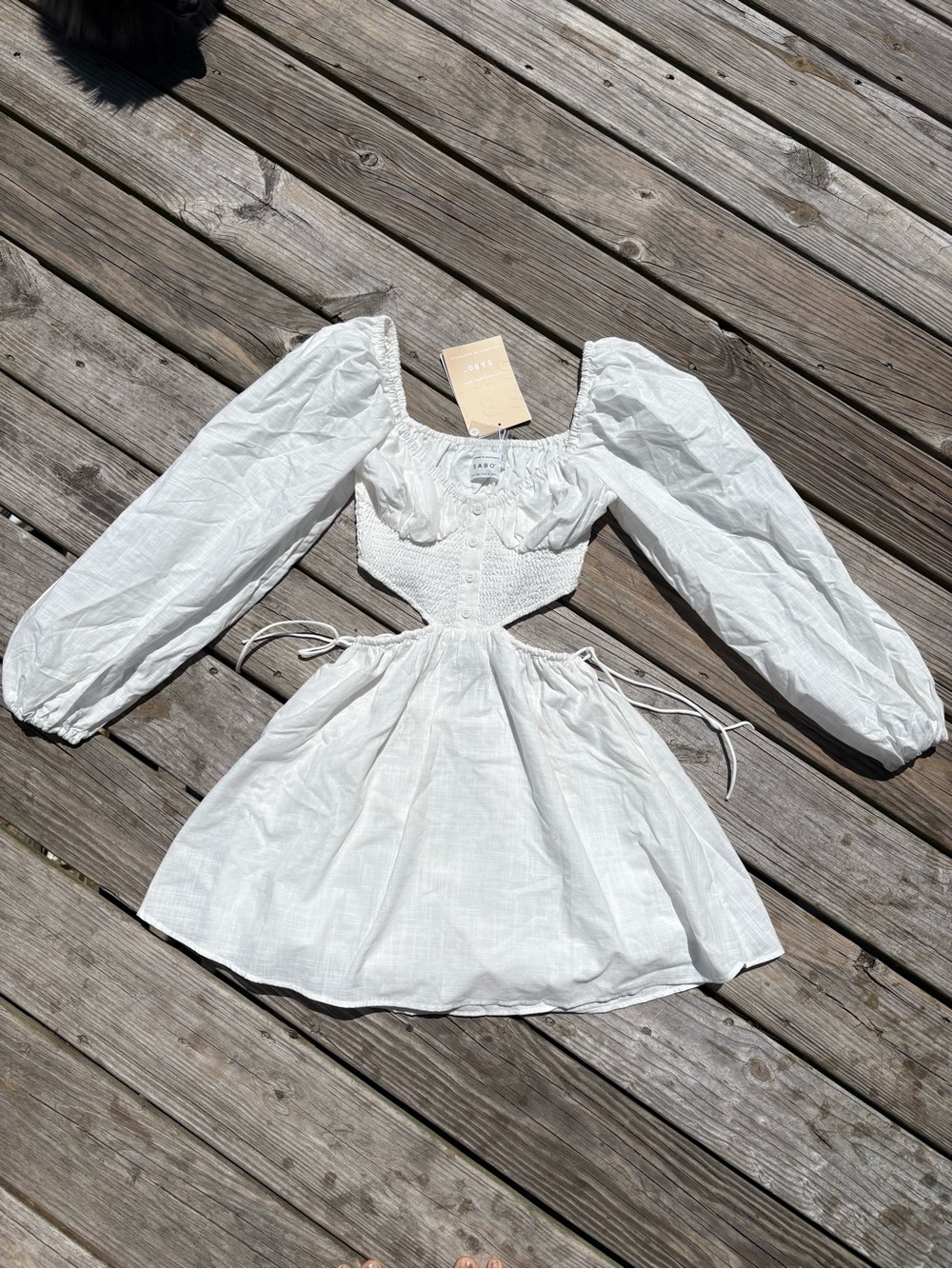 NWT Sabo Skirt White Puff-Sleeve Mini Dress - Picture 1 of 5